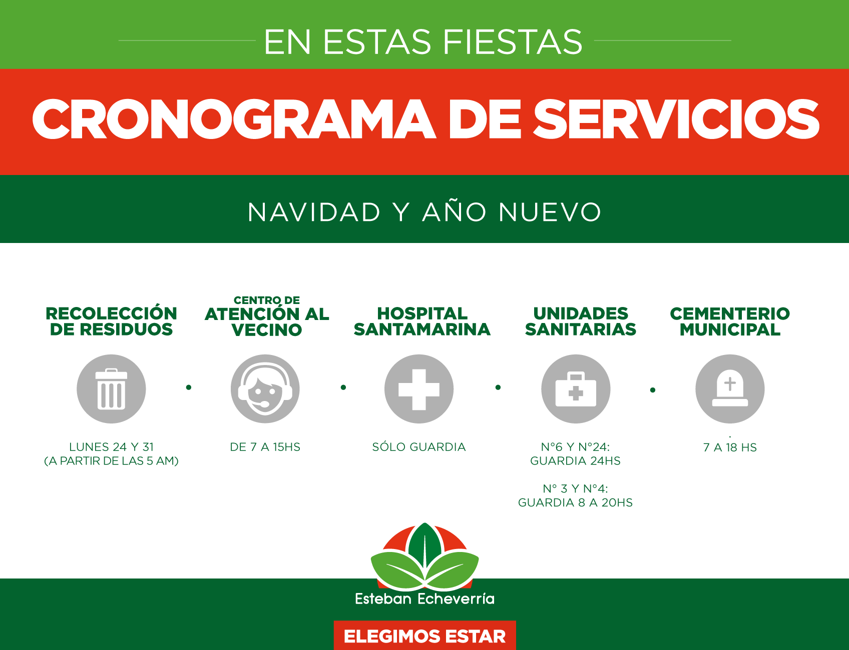  Cronograma de servicios municipales durante las fiestas