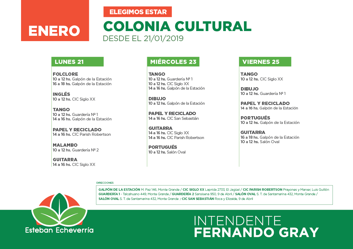  Agenda semanal de colonia cultural