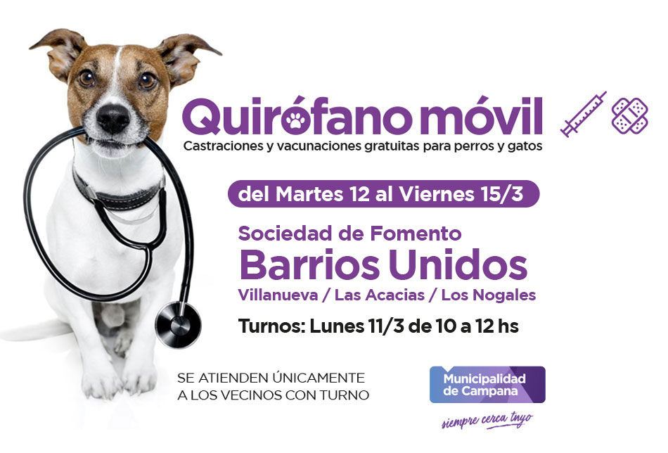  Castraciones gratuitas: la semana próxima el quirófano móvil visitará Barrios Unidos